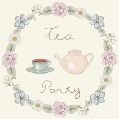 Tea party floral frame - 77702618