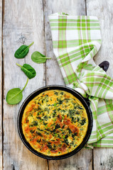baked omelette with spinach, dill, parsley and green onions