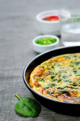 baked omelette with spinach, dill, parsley and green onions