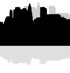Lower Manhattan silhouette on white background
