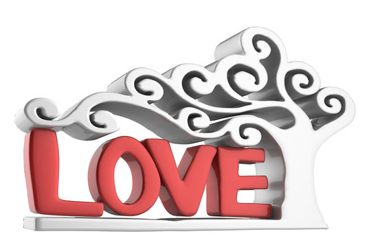 3D love text on white background