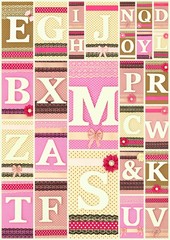 Various wooden letters on polka dots background