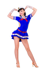 young dancer woman dressed as a sailor posing on an isolated