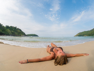 Beautiful woman on the beach.