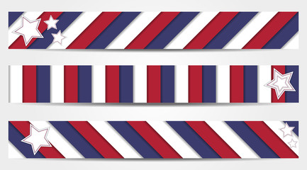 Collection of 3 striped banners in official colors of USA