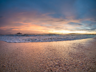 sand and beach with sunset