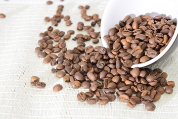 Roasted coffee beans.