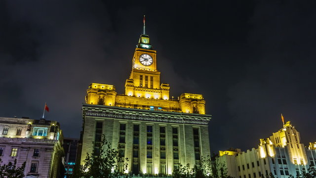night light shanghai customs house 4k time lapse