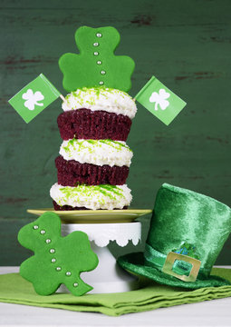 Happy St Patricks Day green triple layer cupcake 