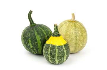 Colorful pumpkins on white background