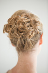 blonde curly up do hair style wedding bride
