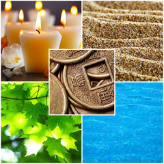 Collage of Feng Shui destructive cycle with five elements