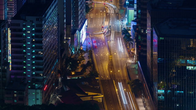 city night light traffic street 4k time lapse from hong kong