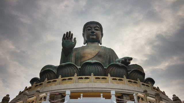 day light giant duddha statue 4k time lapse from hong kong china
