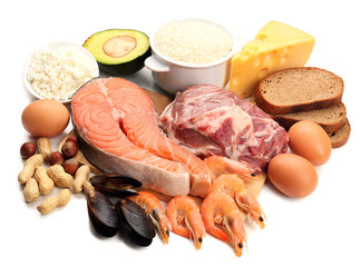 Food high in protein isolated on white