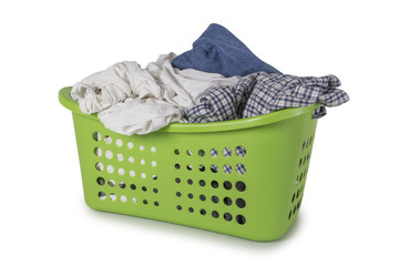 Green Laundry Basket with clothes