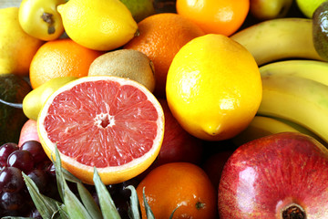 Assortment of exotic fruits close-up