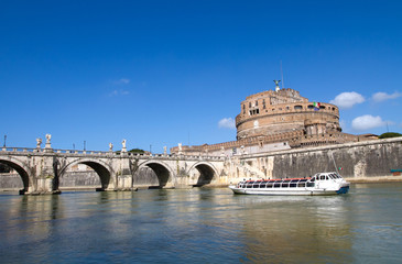 medieval cityscape and river in Rome