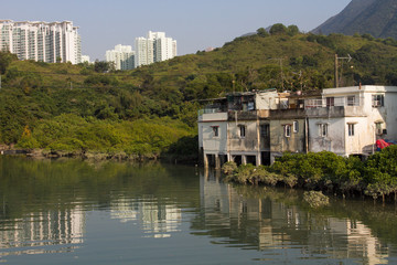 Fototapeta na wymiar Chinese village and rural landscape in Lantau, Hong Kong