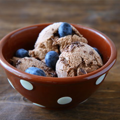 ice cream with berries in a bowl