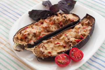Stuffed Eggplant with Fried Vegetables