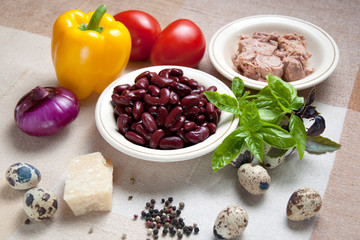 Ingredients for tuna salad with beans