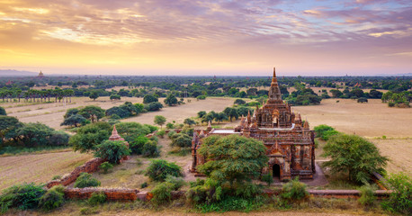 The plain of Bagan at sunrise, Mandalay, Myanmar