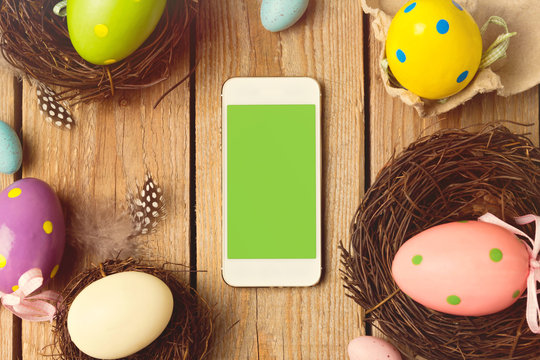 Smartphone mock up template for easter holiday app presentation