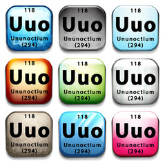 A button with the chemical element Ununoctium
