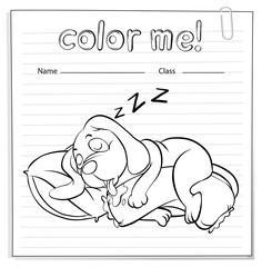 A worksheet with a dog sleeping