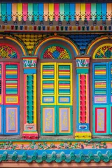 Zelfklevend Fotobehang Colorful facade of building in Singapore © SANCHAI