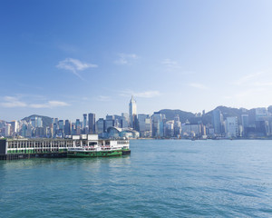 Naklejka premium View of Victoria Harbour in Hong Kong during daytime