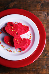 Cookies in form of heart in plate