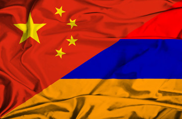 Waving flag of Armenia and China