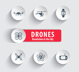 Drones round icons with shadow vector illustration, eps10