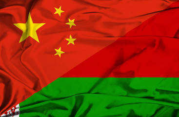Waving flag of Belarus and China