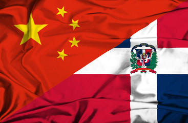 Waving flag of Dominican Republic and China