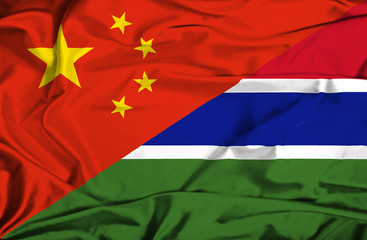 Waving flag of Gambia and China