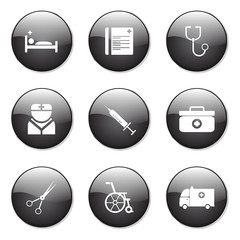 Hospital Health Black Vector Button Icon Design Set