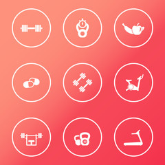 Gym white round icons vector illustration, eps10, easy to edit