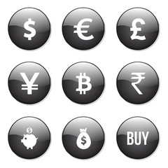 Currency Sign Black Vector Button Icon Design Set