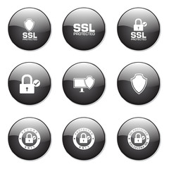 Protection Web Internet Black Vector Button Icon Design Set