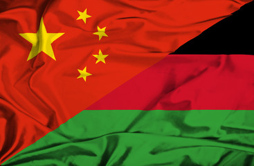 Waving flag of Malawi and China