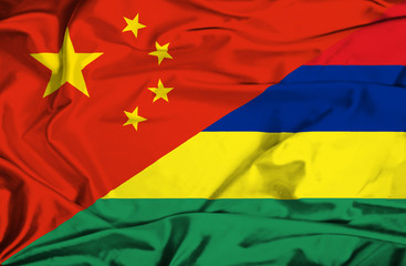 Waving flag of Mauritius and China