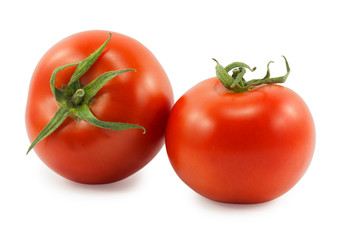 Two tomatoes isolated on white background