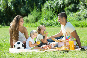  family with little children having picnic