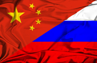 Waving flag of Russia and China