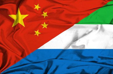 Waving flag of Sierra Leone and China