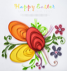 crafts with their hands of quilling on a holiday theme Happy Eas