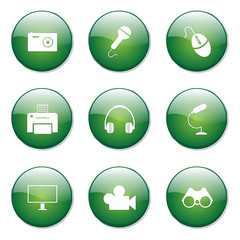 Electronic Equipment Green Vector Button Icon Design Set